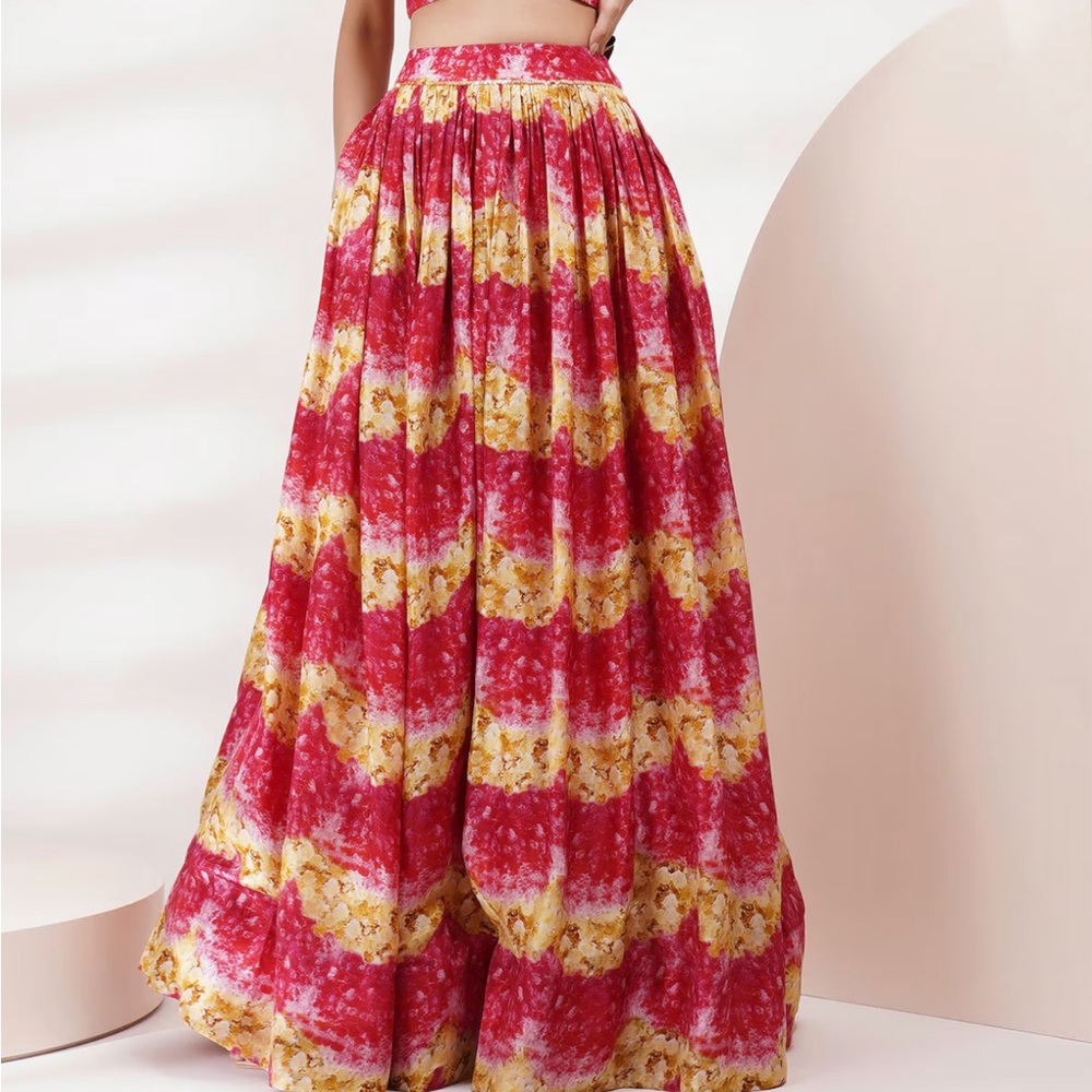 Vibrant Women's Lehenga Skirt Set in Red and Yellow - Picture 5 of 5